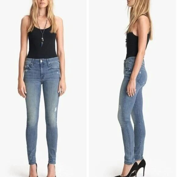 Mother The Looker in Graffiti Girl Blue Denim Jeans Zip Button 5 Pockets Size 26 - Picture 1 of 11